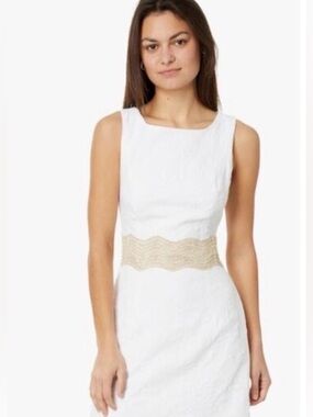 Lilly Pulitzer Dress Womens 4 White Gold Siarra Caliente Textured Sleeveless